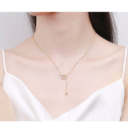 Liaison Élégante — 925 Sterling Silver Double Ring Tassel Necklace