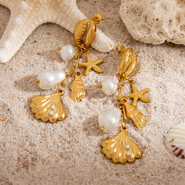 Golden Shore — 18K Gold Plated Starfish & Shell Drop Earrings