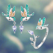 Sezelini Alouette – 925 Sterling Silver Bird Ring & Earrings