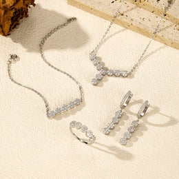 Sezelini Lumière — 925 Sterling Silver Geometric Floral Zircon Jewelry Set