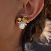 Reine Abeille — 18K Gold Plated Pearl Bee Studs