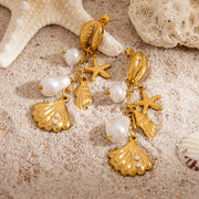 Golden Shore — 18K Gold Plated Starfish & Shell Drop Earrings