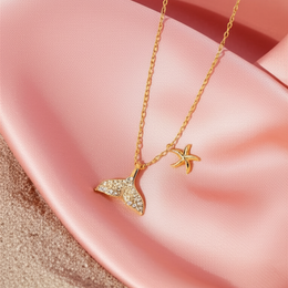 Aqualure —  925 Sterling Silver Starfish & Fish Tail Motifs Necklace