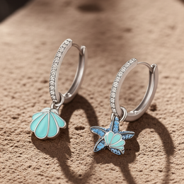 Selmare — Starfish & Shell Motif 925 Sterling Silver Drop Earrings